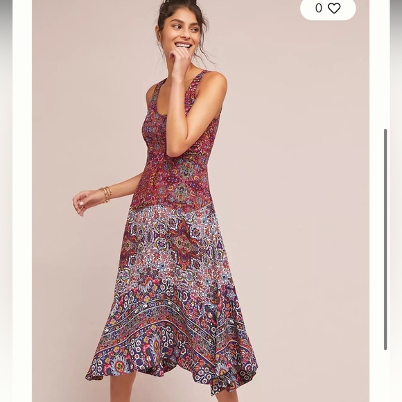 Anthropologie Maeve Violette Boho floral tank flare midi Dress size 16 - Picture 1 of 9
